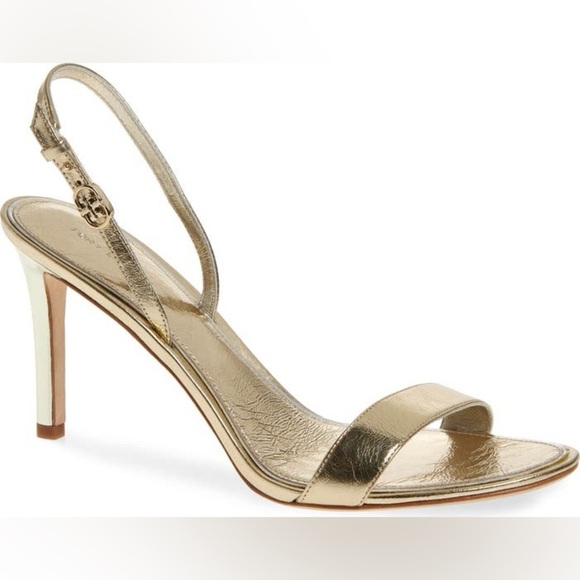 Tory Burch Double T Buckle Slingback Sandal Spark Gold 10.5 Wedding Prom Party - Picture 1 of 13